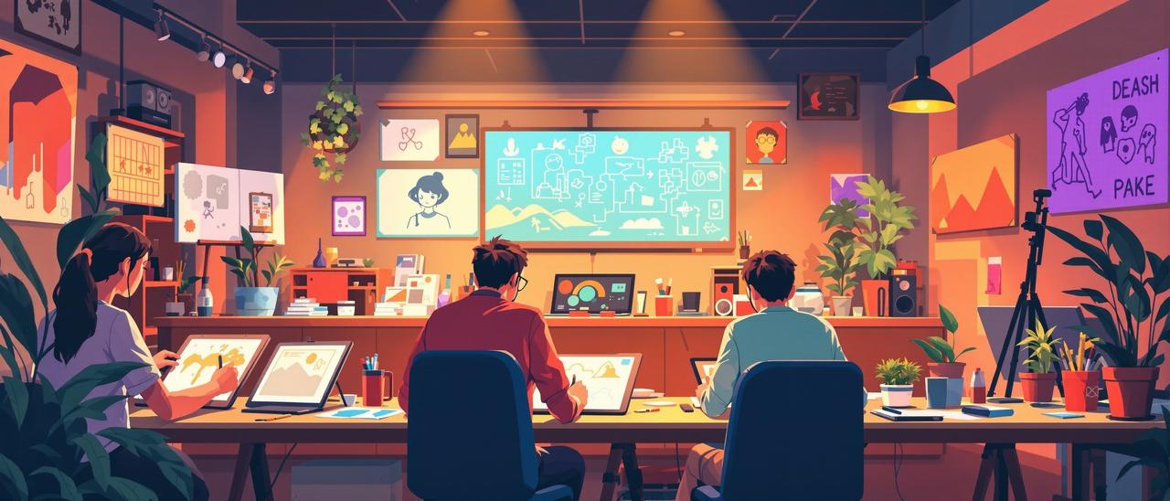 韩漫网站创作团队工作场景